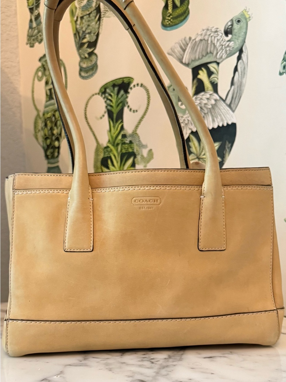 Coach Vintage Madeline Large Satchel. Smooth Blond Leather and Signature Scarf - Picture 2 of 5